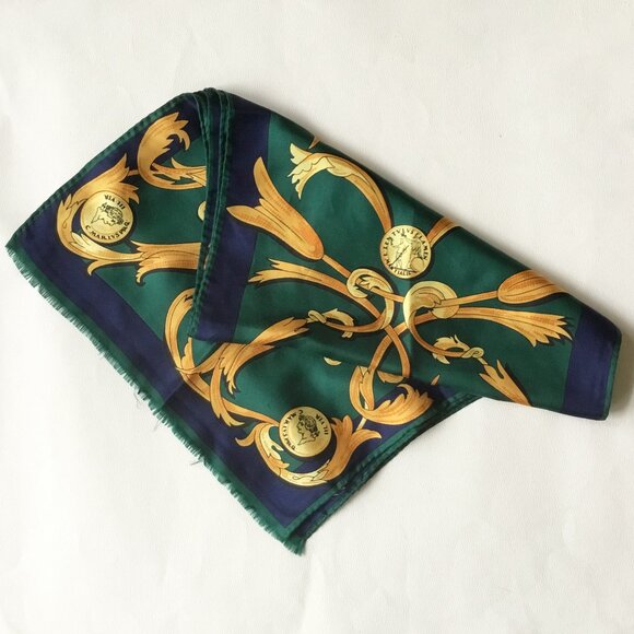 Adrienne Vittadini Coin & Tassel Blue Green Yellow Rectangular Scarf Fringe - Picture 2 of 4